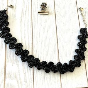 Black braided beaded choker necklace